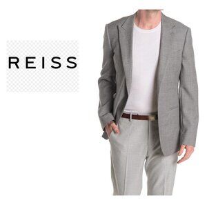 Reiss Mens Gray Peak Hopsack Woven Wool Blazer Suit Jacket Sz 40 New